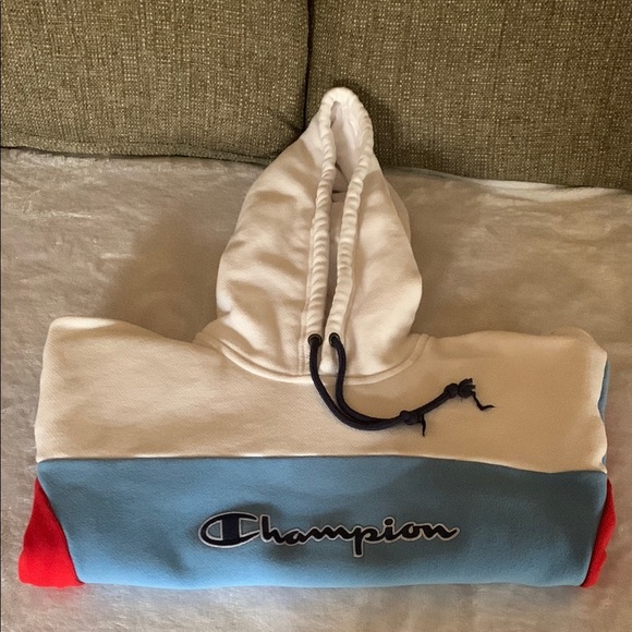 Gently Loved Champion Red and Blue Hoodie Crop Top #90’s Wear - Picture 13 of 14